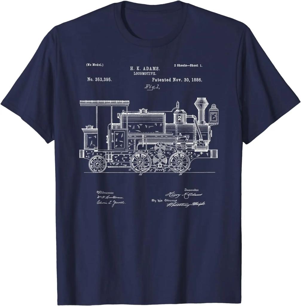 Stampa di Brevetto Vintage 1886 Treno a Vapore Locomotiva Regalo T-Shirt 100% Cotone Girocollo Manica Corta Casual T-Shirt da Uomo Taglia S3XL