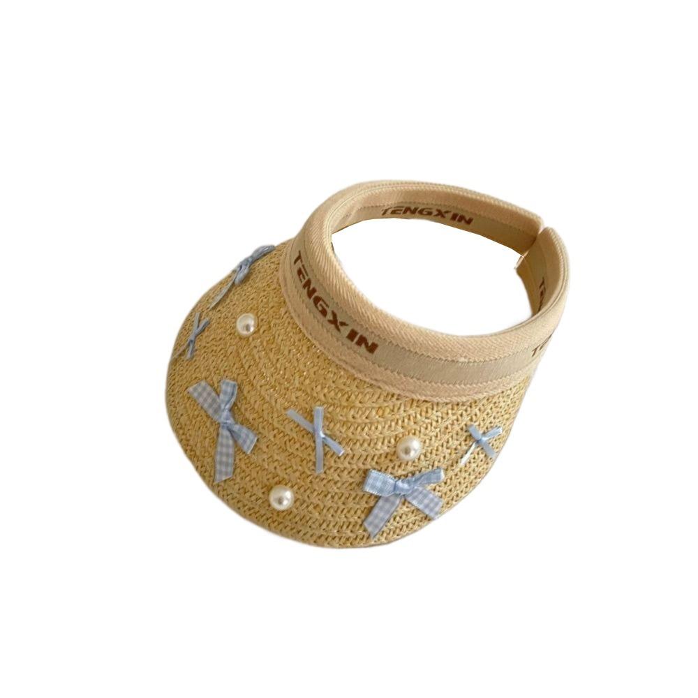 Bowknot Large Brim Sun Visor Cap Wide Brim Empty Top Baseball Cap Kids Summer Straw Hat  Beach