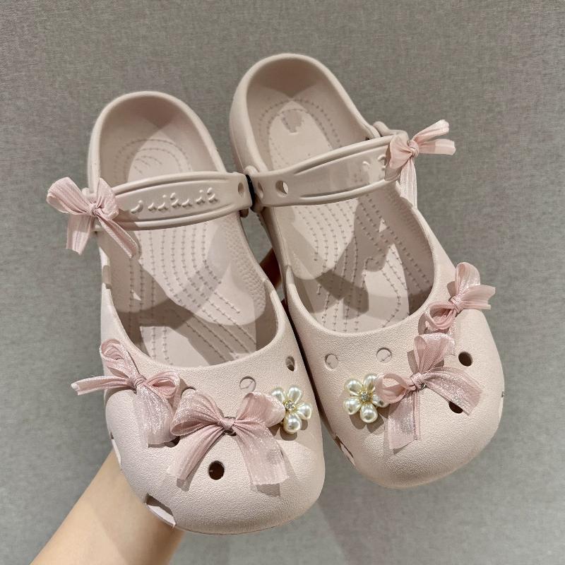 8Pcs/Set Balletcore Pink Bowknot Shoe Charms Women Cute Pearl Floral Summer Sandal Decorations Diy Accessories