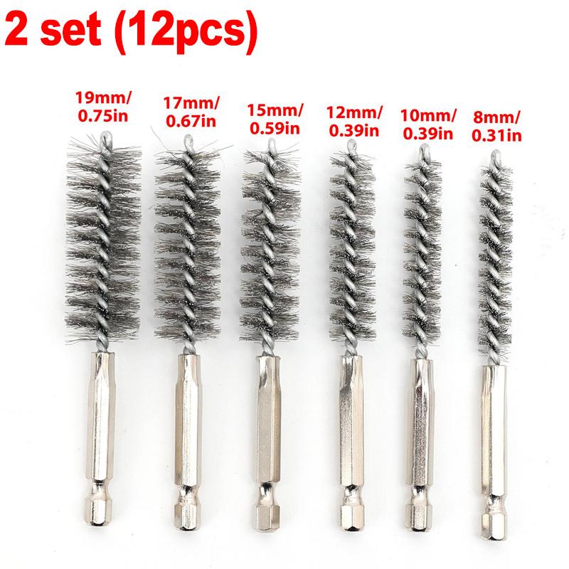 Hex Shank Stainless Steel Bore Brush Drill Bit Cleaning Rust Removal Brush Set Twisted Wire Brushes for Power Drill Cleaning