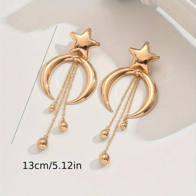 Elegant Women's Star and Moon Beaded Tassel Earrings1Fashionable, elegant, versatile design suitable for birthday gifts, weddings, banquets, everyday