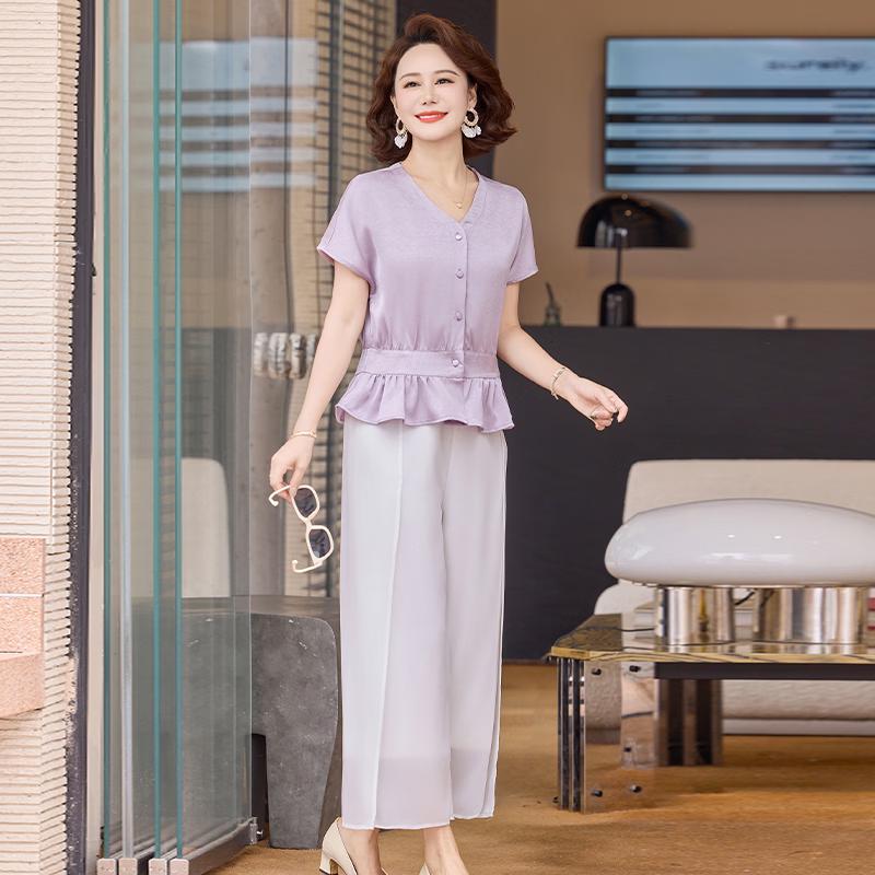 Datang Madam Elegant Ruffled Wide-Leg Pants Set XL