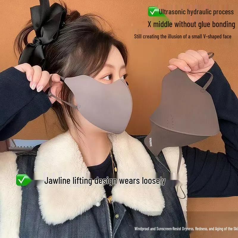 Warm Fishbone 3D Windproof Plush Mask: Thickened for Winter with Eye Protection and Face-Slimming Features.