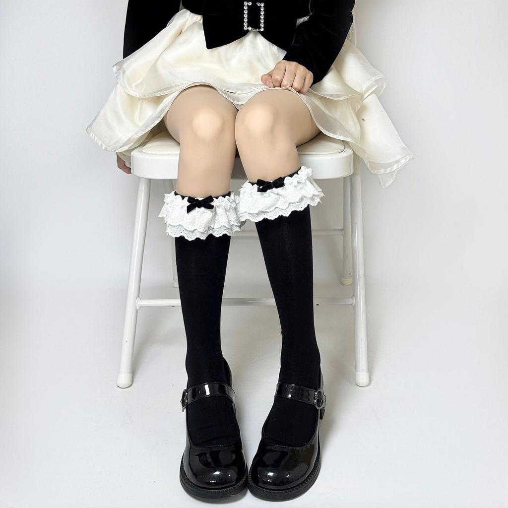 Lolita Rose Lace Mid-Calf Socks for Women lolita Lace bow in Japanese style jk White calf socks for spring and autumn