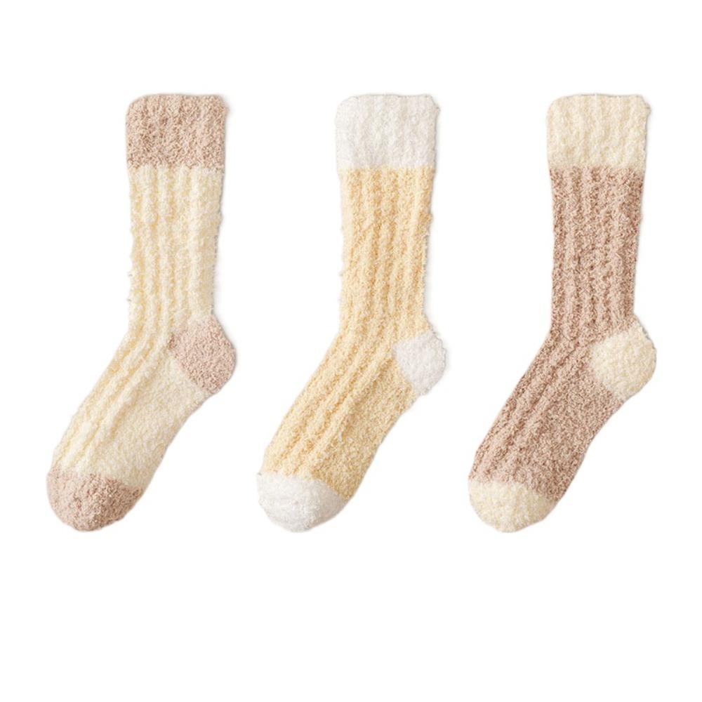 3Pairs Winter Coral Fleece Socks Sleeping Mid Tube Socks Women Kawaii Floor Plush Socks  Winter