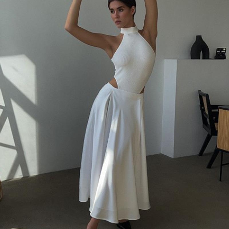 Dámské léto Elegantní saténová jednobarevná s vysokým pasem Ležérní volánková sukně