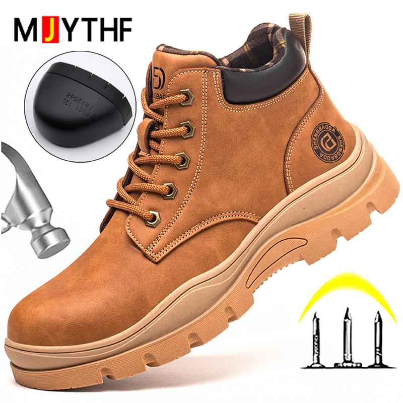Hochwertige Lederstiefel Herrenschuhe Anti-Smash Arbeitsstiefel Stahlkappenschuhe Durchtrittsichere Sicherheitsschuhe Arbeitssneaker Unzerstörbar