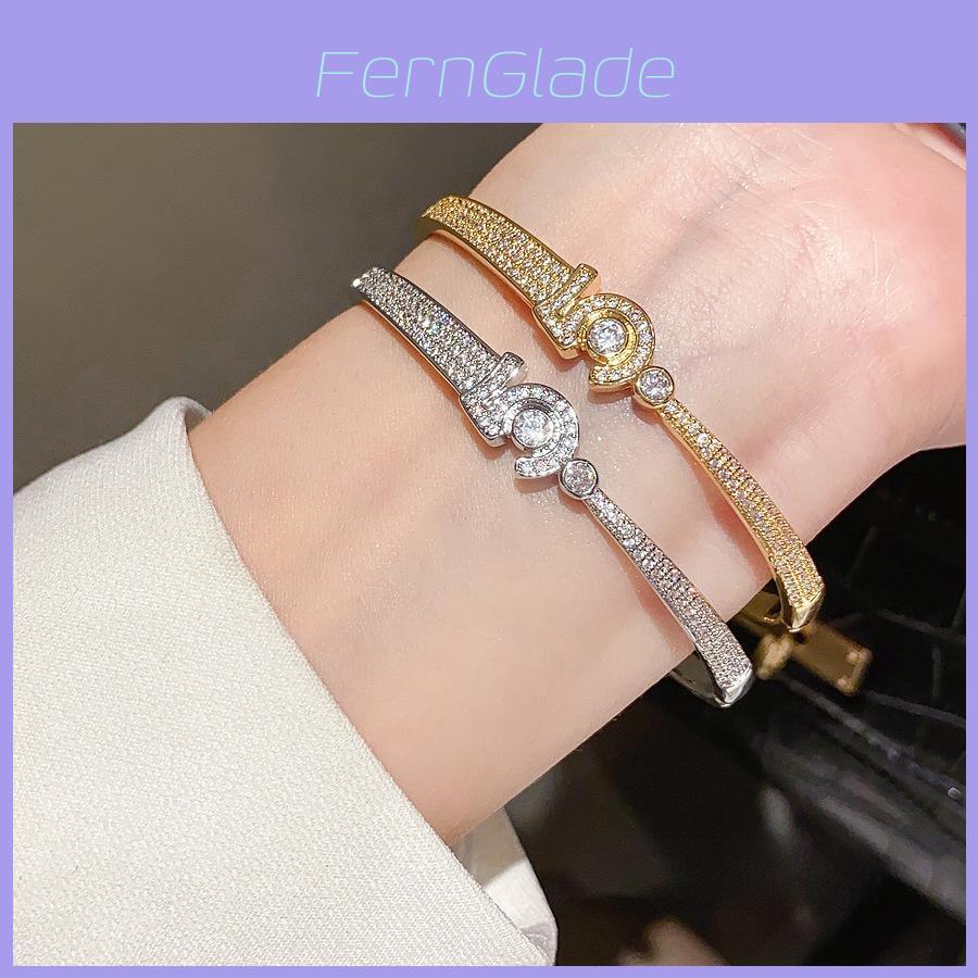 18k Gold Plated Zircon Round Open Cuff Bracelet For Elegant Women
