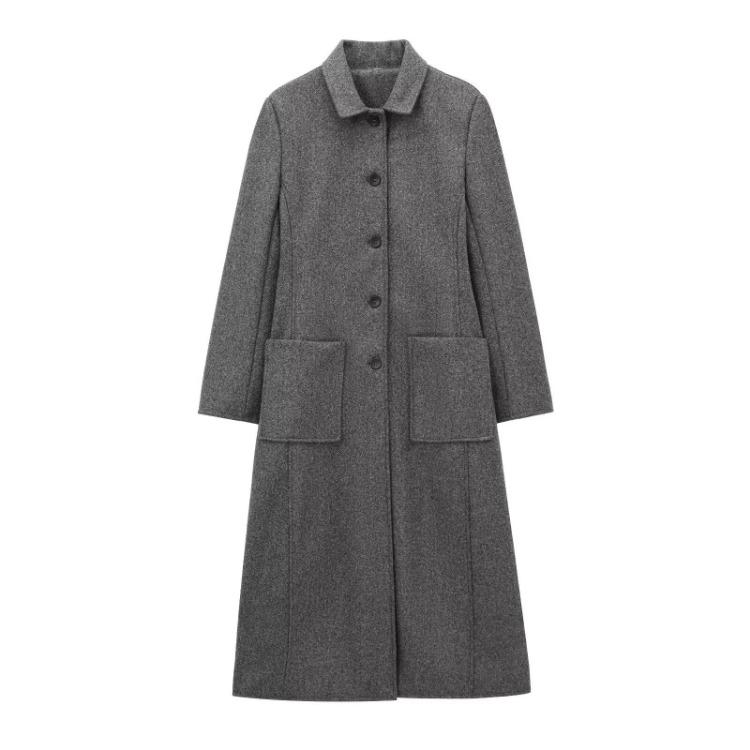 

2024 Winter Women Coat European American Style Simple Versatile Blend Fashion Small серый