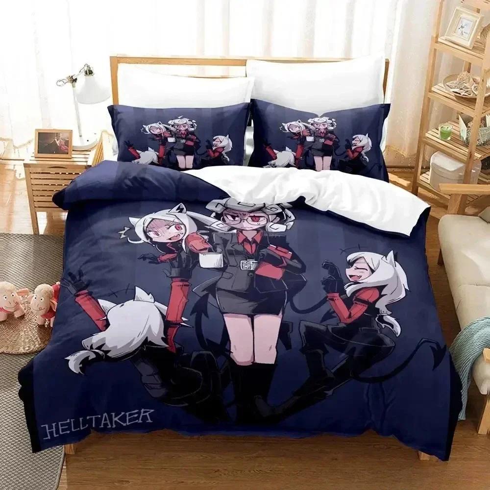 Anime Spiel Helltaker Bettwäsche-Set Bedrucktes Bettset mit Kissenbezug Bettdecke Weich Queen King Size Bettwäsche Zuhause Jungen Erwachsene