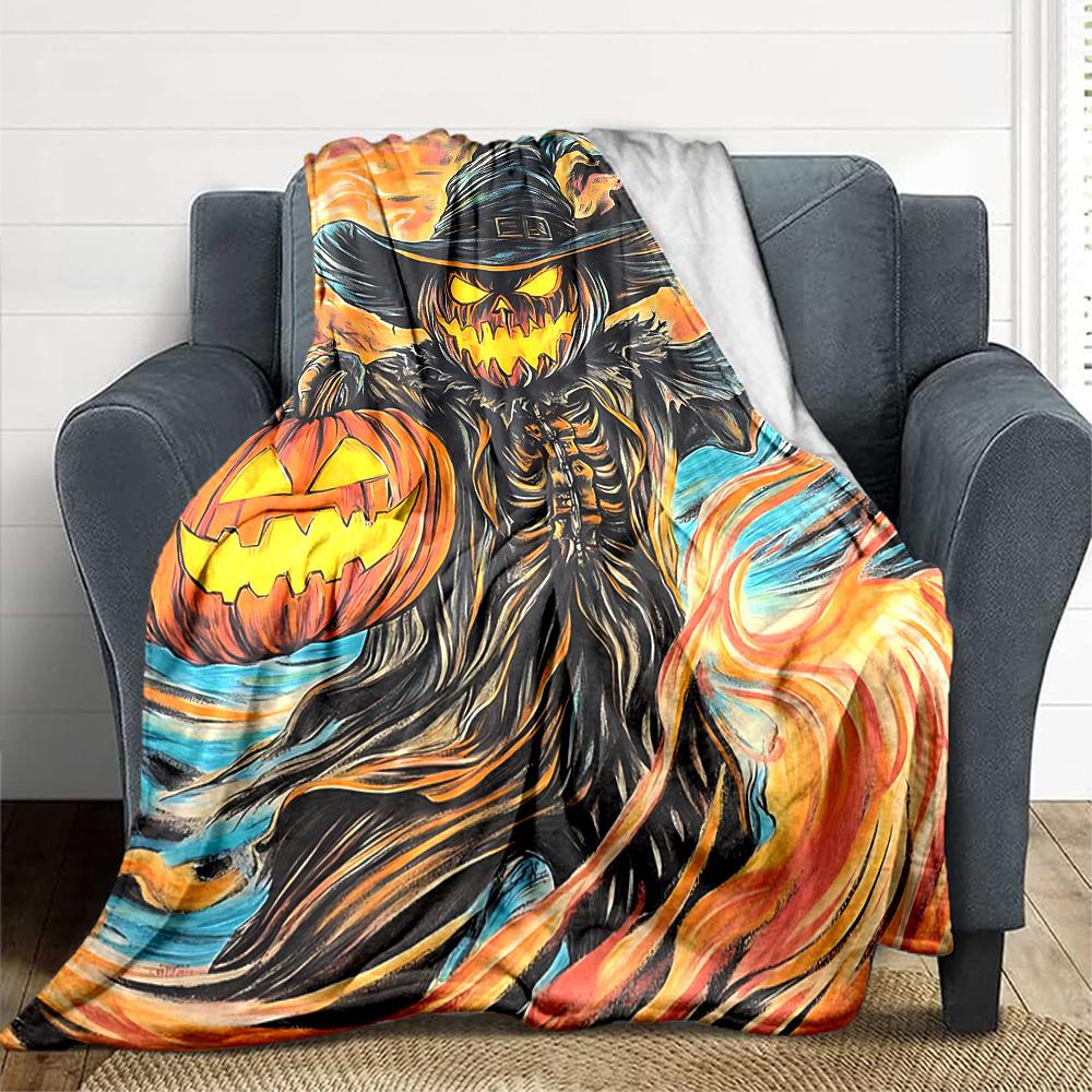 1pc Halloween Pumpkin Print Blanket Lightweight Flannel Throw Blanket For Sofa, Bed, Living Room, Office, Outdoor Travel, Camping