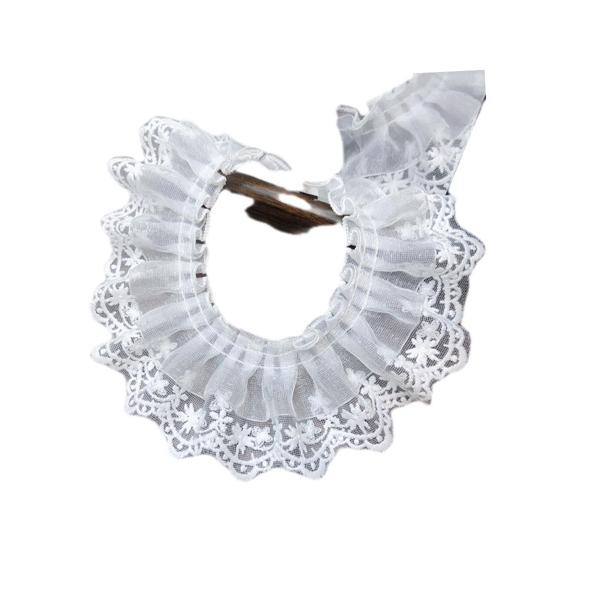 6.5cm Pleated Double Layer Embroidered Lace Trim for Apparel and Hats