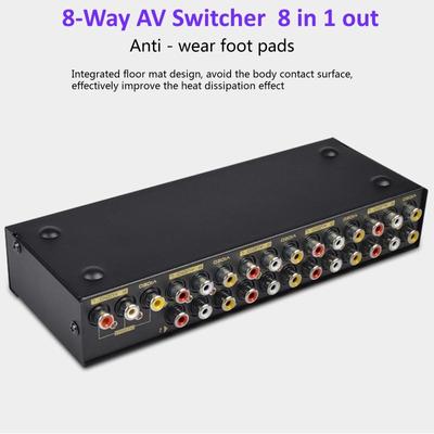 Comutador de áudio e vídeo de 8 vias RCA 8 em 1 saída de vídeo composto L/R Selector Box SwitcherAA