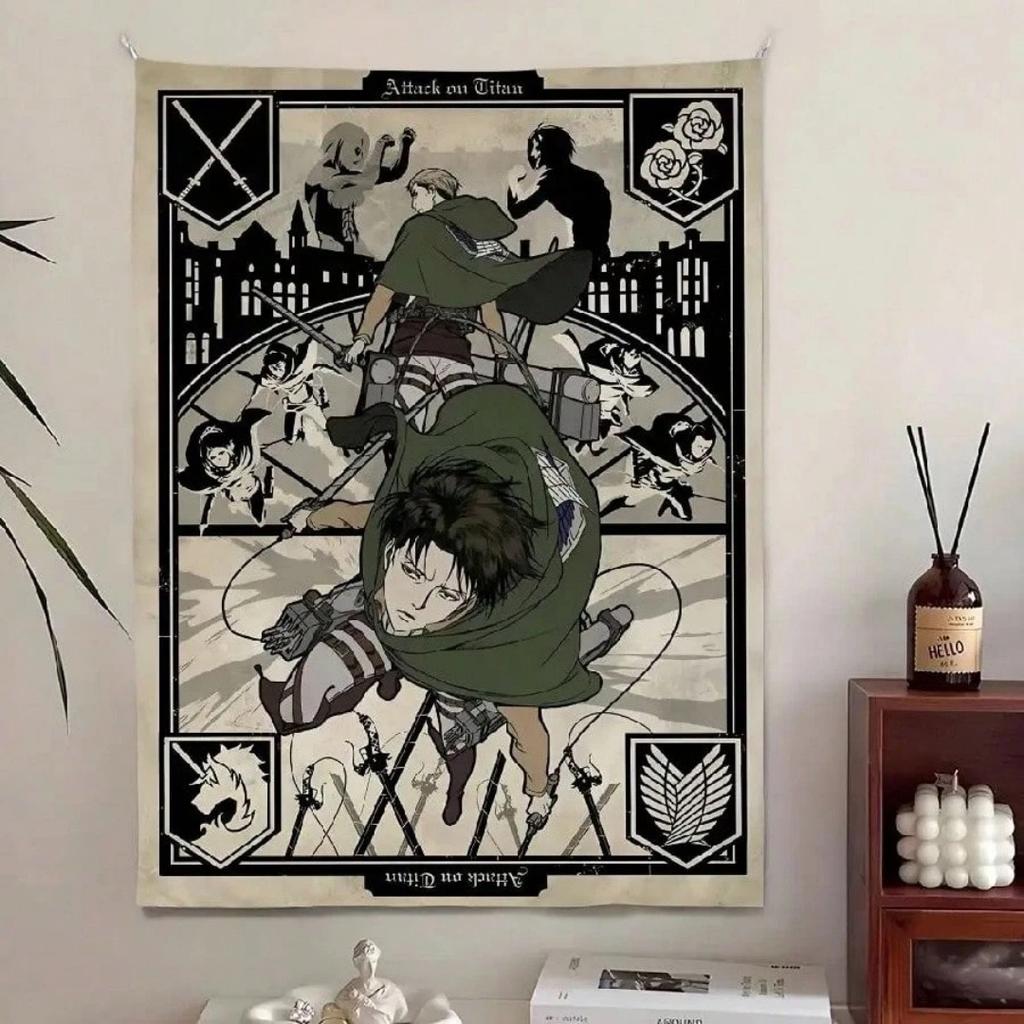 Attack On Titan Anime Decor Tapestry Levi Ackerman Survey Corps Themed Wall Hanging Decorative Wall Cloth For Room Decor