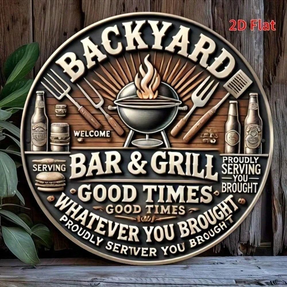 Round Metal Vintage Beer Bar Sign Wall Decor Patio Gift