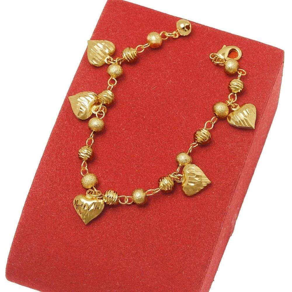 Heart-shaped Bell Gold Pendant Bracelets Elegant Multi Bead Cuban Chain Daily