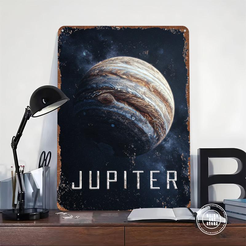 Jupiter Planet in Space Printed Poster Customized Wall Art Retro Vintage Metal Tin Signs for Desk Decor Living Room Decoration