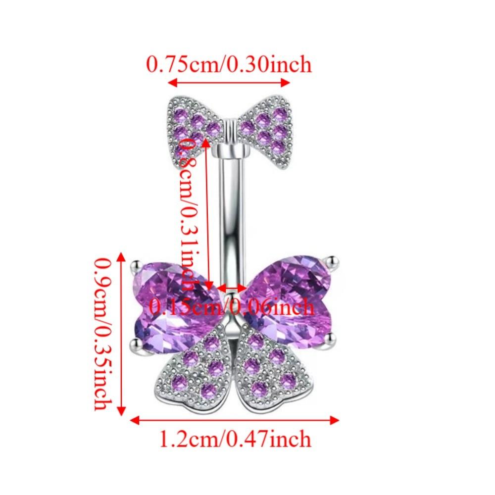 Stainless Steel Navel Piercing Jewelry Crystal Pink Bow Belly Rings Cute Belly Button Rings  Daily
