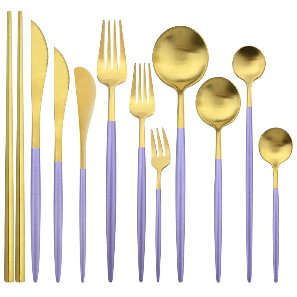 11 Pcs Black Gold Stainless Steel Tableware Cutlery Set 304 Spoon Knife Fork Flatware Set Silverware Kitchen Home Dinnerware Set