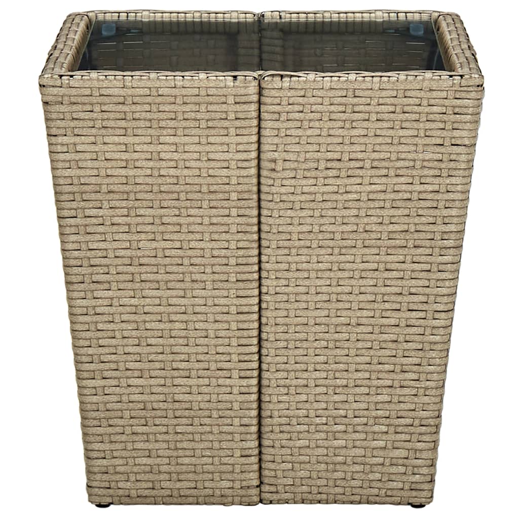 VidaXL Beistelltisch Beige 41,5x41,5x44 cm Poly Rattan und Hartglas