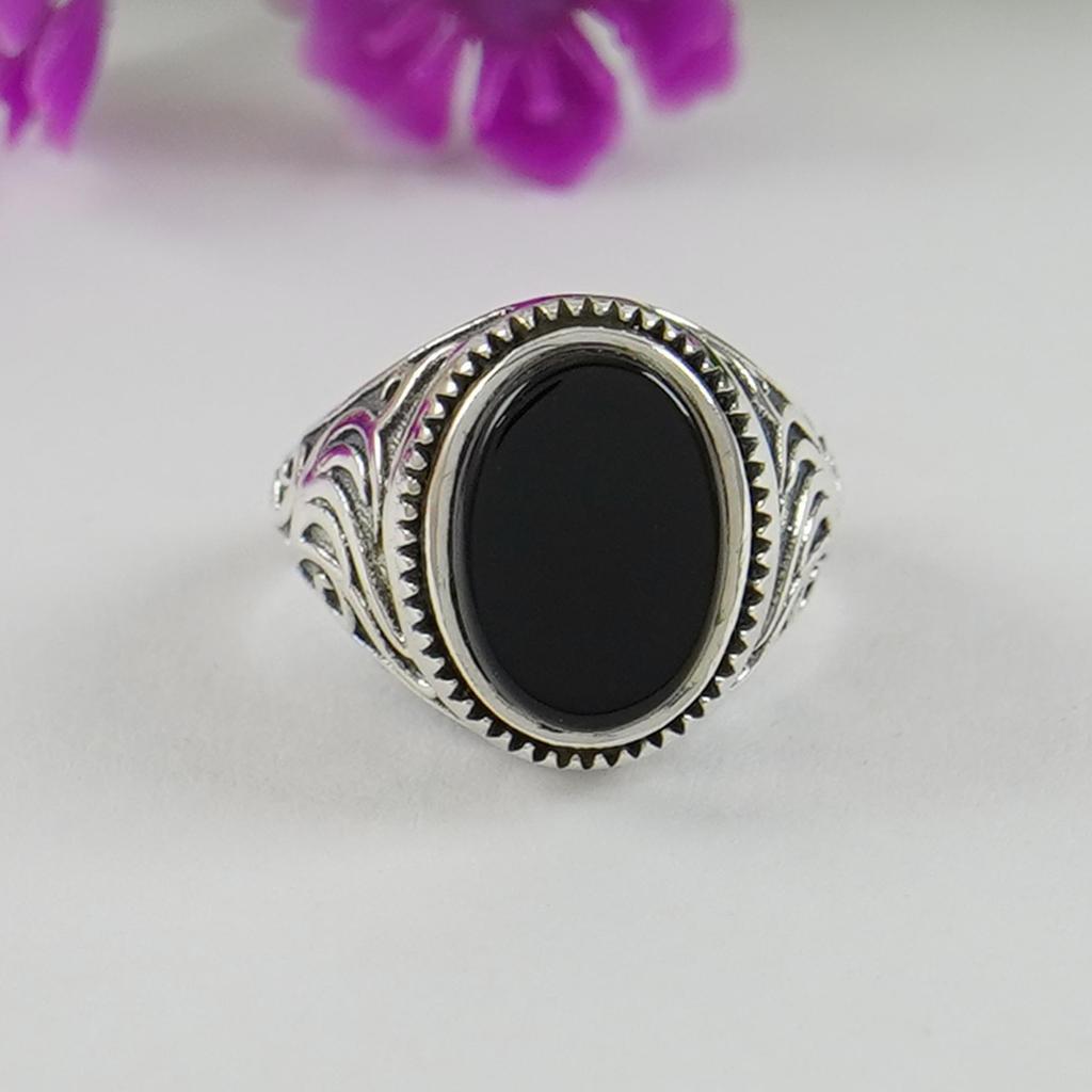 Natural Black Onyx Ring, Handmade 925 Sterling Silver Ring, Oval Flat Black Onyx Designer Ring, December Birthstone