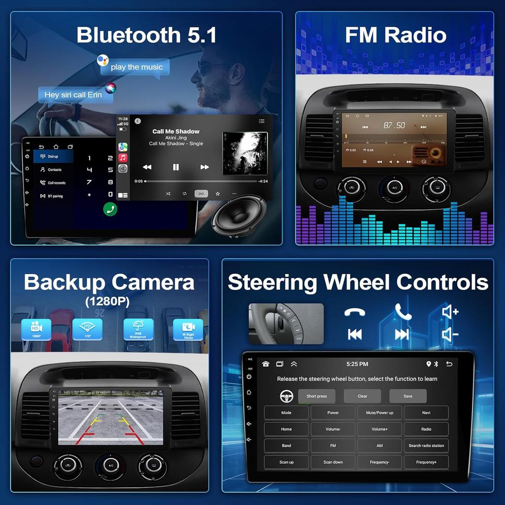 Car Radio for Toyota Camry 2002-2006, 9'' HD Touchscreen, Wireless CarPlay, Android Auto, GPS, BT5.0, Backup Camera