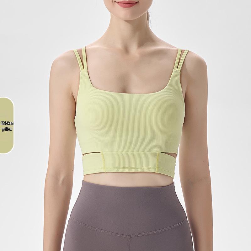 Women's Ribbed Slim-Fit Autumn/Winter Yoga Top with Chest Pads, Sexy Back Sports Bra