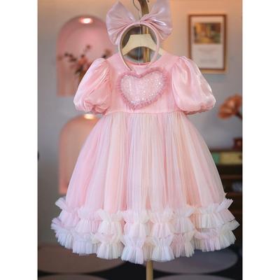Mädchen 2025 Sommer Prinzessin Puffärmel Mesh Kleid - Trendiger Baby Auftritt Gaze Rock