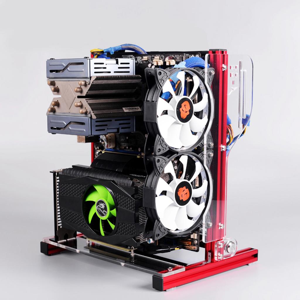 ATx M ATX  ITX Open Chassis Vertical Overclocking Open Aluminum Frame Chassis Rack Red