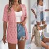Damen Weiß Häkelstrick Kurzarm Offen Vorne Cardigan