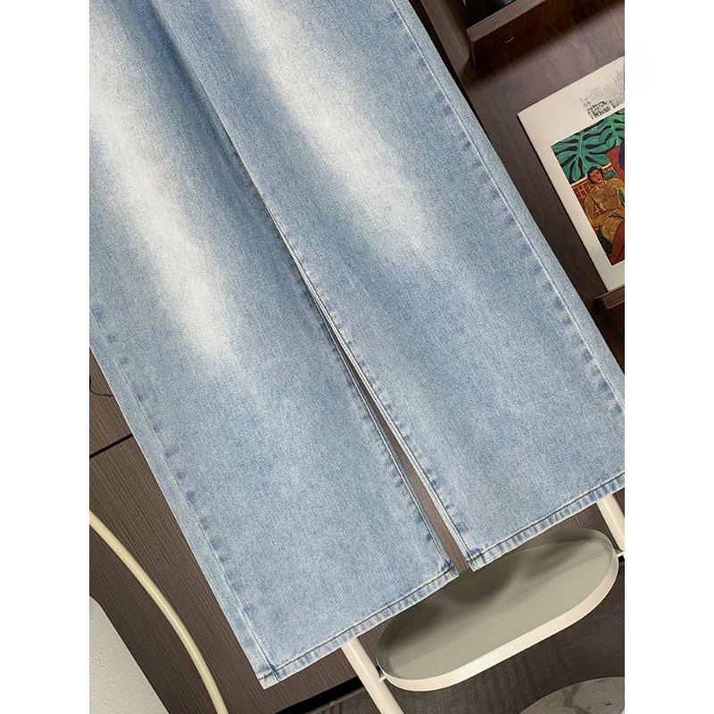 DIMANAF 2025 Plus Size Autumn Blue Basic Elastic Jeans Wide-leg Pants Women Loose Denim Trousers Big Casual Pants 6XL
