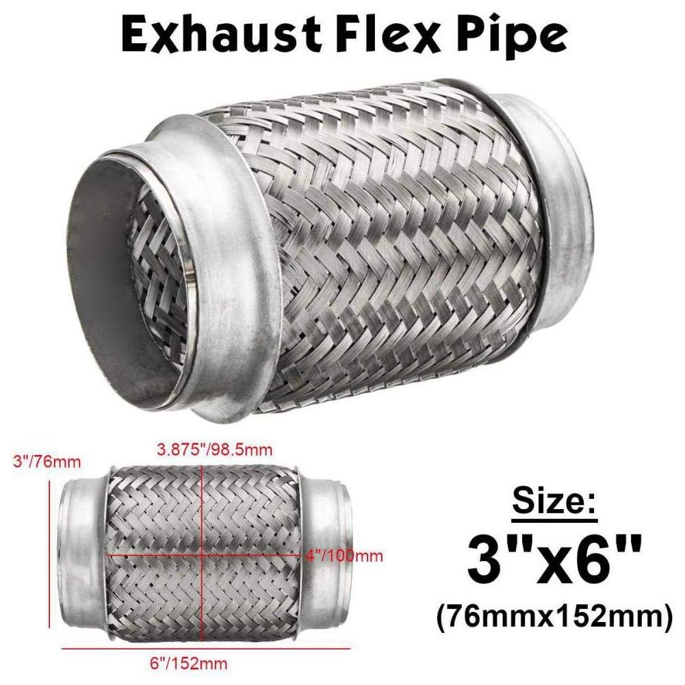 3in X 6in Double Braid Steel Tail Exhaust Pipe Hose Auto Accessory