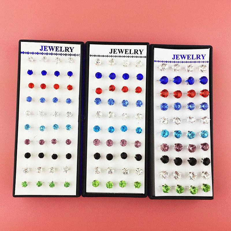 Cercei cu șuruburi din argint, 40 buc, la modă, pentru femei, cu cristale de floarea soarelui și strasuri