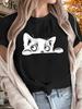 Womens Cat Print Tshirt with Casual Minimalist Tops Short Sleeves Round Neck Comfortable and Stylish Tops