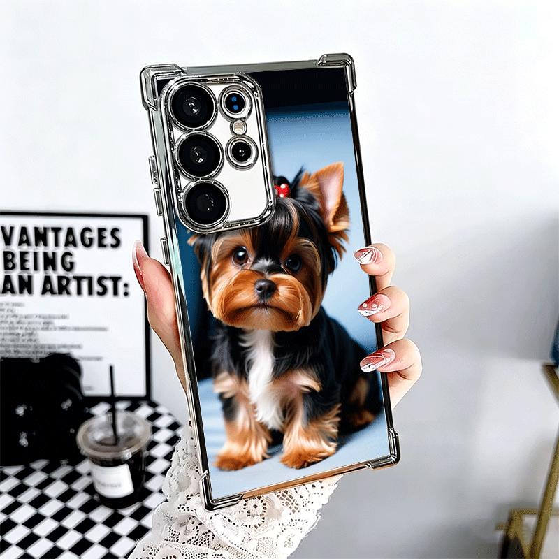 

Yorkshire Terrier Dog Plating Phone Case For Samsung Galaxy S24 S25 FE S26 Edge S23 Ultra S22 S21 Plus S20 Anti-Fall Airabag Cov Samsung S21 Ultra