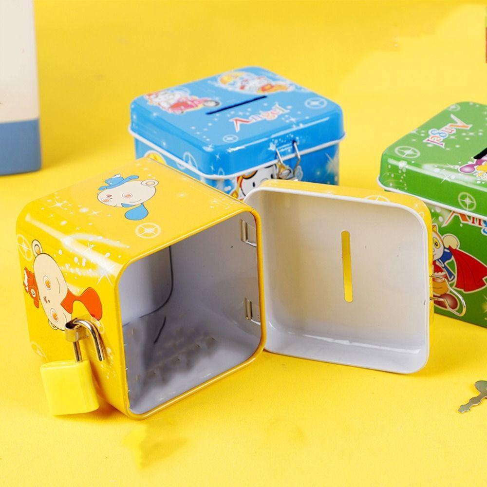 Hucha con Llave Diseño Estampado de Dibujos Animados Tarro de Almacenamiento para Niños Caja de Colección