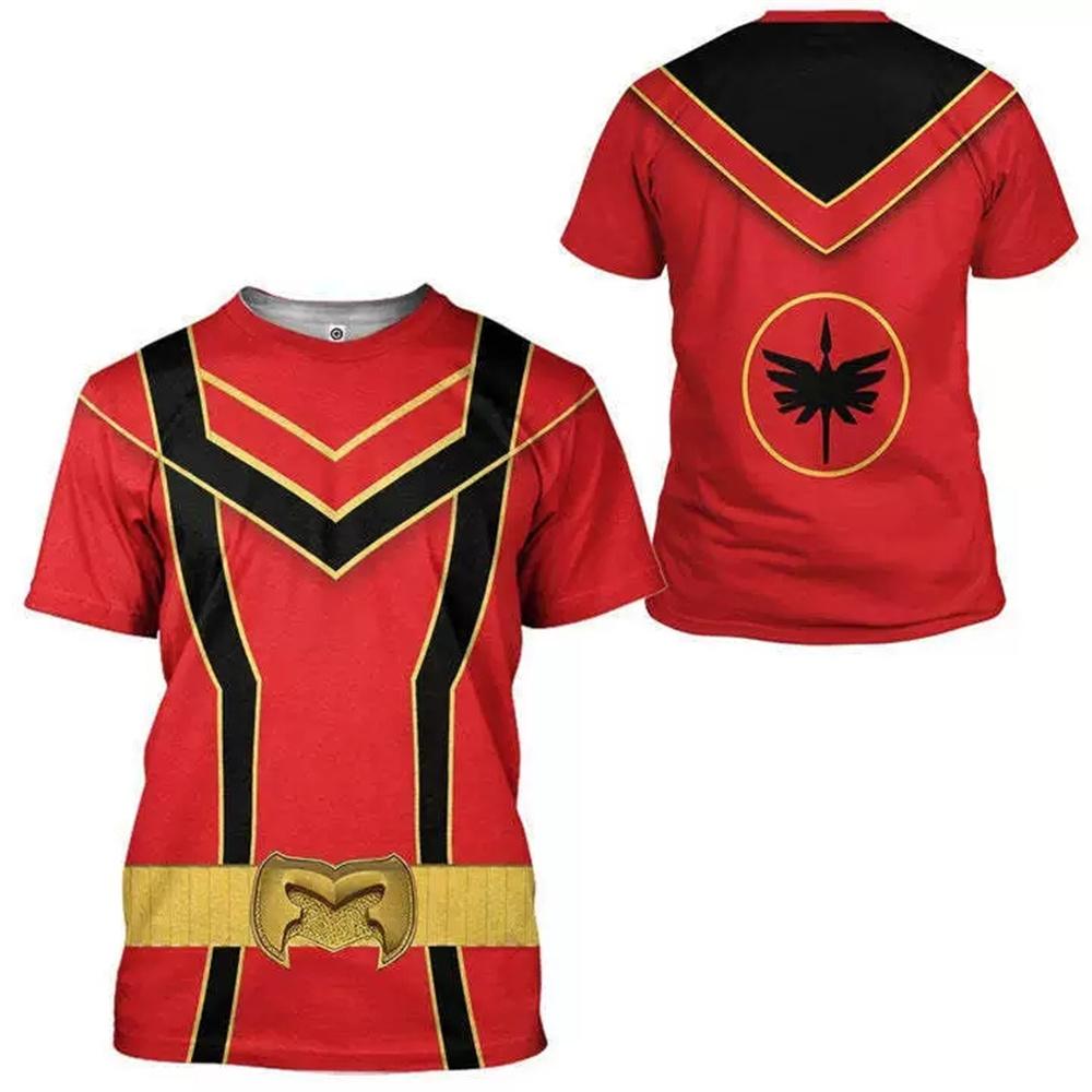 Red Phoenix Ranger Costume T-Shirt Unisex Power Rangers Mystic Force 3D Print Cosplay Short Sleeve Casual Superhero Graphic Tee