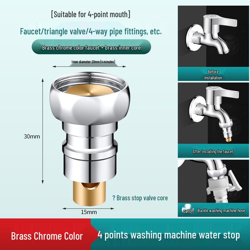 Washing Machine Automatic Shut-off Valve Adapter - 4-Point Water Outlet & Inlet Hose Conversion Accessory