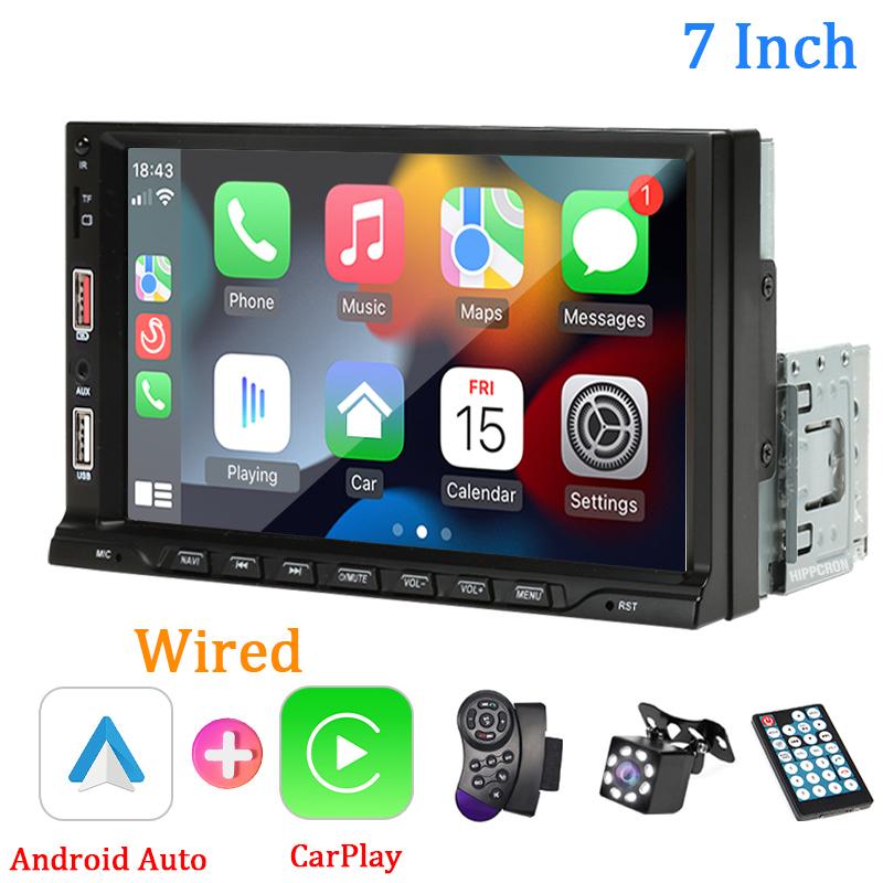 HIPPCRON Car MP5 Radio Carplay and Android Auto 7Inch HD Display Touch Screen for Vehicle Audio Player 1DIN Mirror Link Dual USB