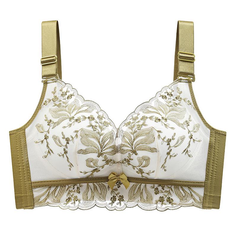 Вышитый бюстгальтер Женский собирающий бюстгальтер Женский без косточек Регулируемый бюстгальтер против провисания 40/90B жёлтый