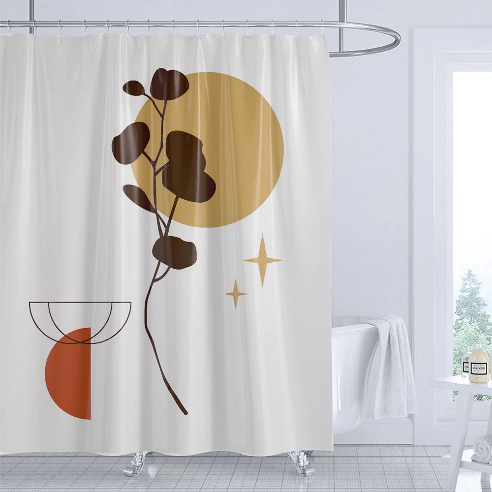 Artistic Abstract Plants Plant With Floral Bathroom Decoration Shower Curtain 180*180Cm With Hooks Home Decoration Curtain