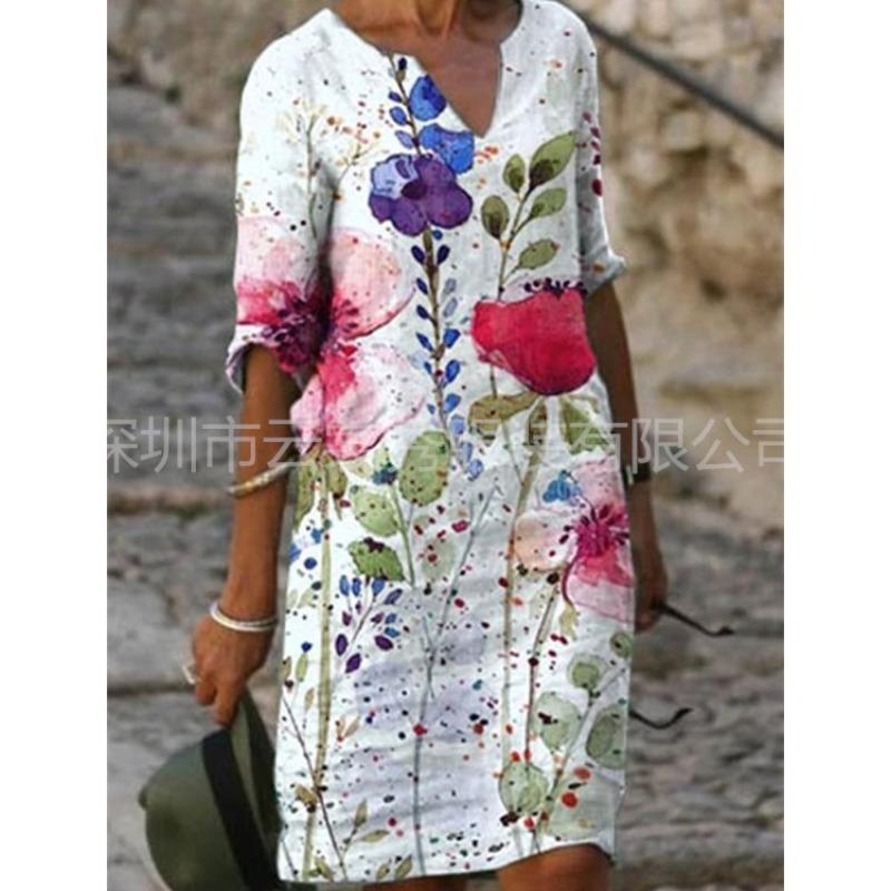 

IHUASU Fashion Summer Spring Short Sleeve V-Neck Casual Dresses S