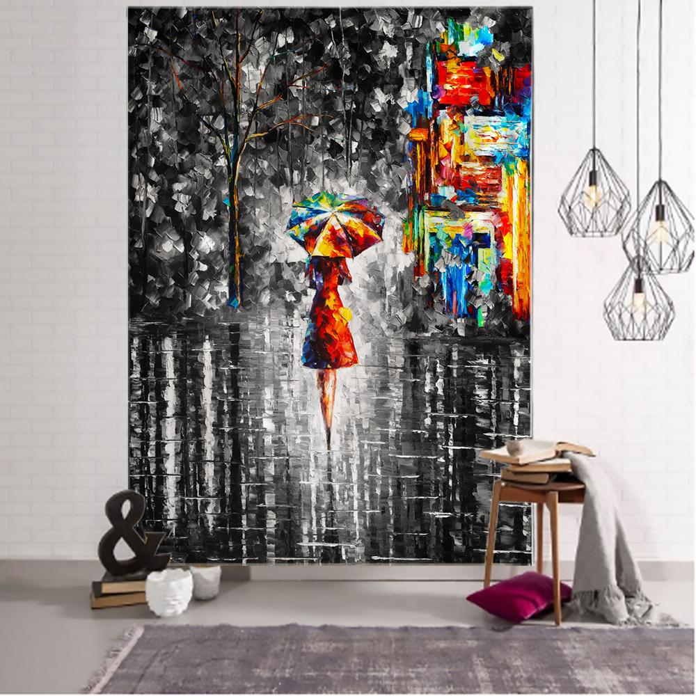 Mädchen Ölgemälde Wandteppich Hängen Retro Schwarz Und Weiß Hexerei Bohemian Hippie Zimmer Home Decor