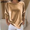 JPNTKY Women's Fashion Casual Solid Color Print Long Sleeve O-Neck Blouses & Shirts