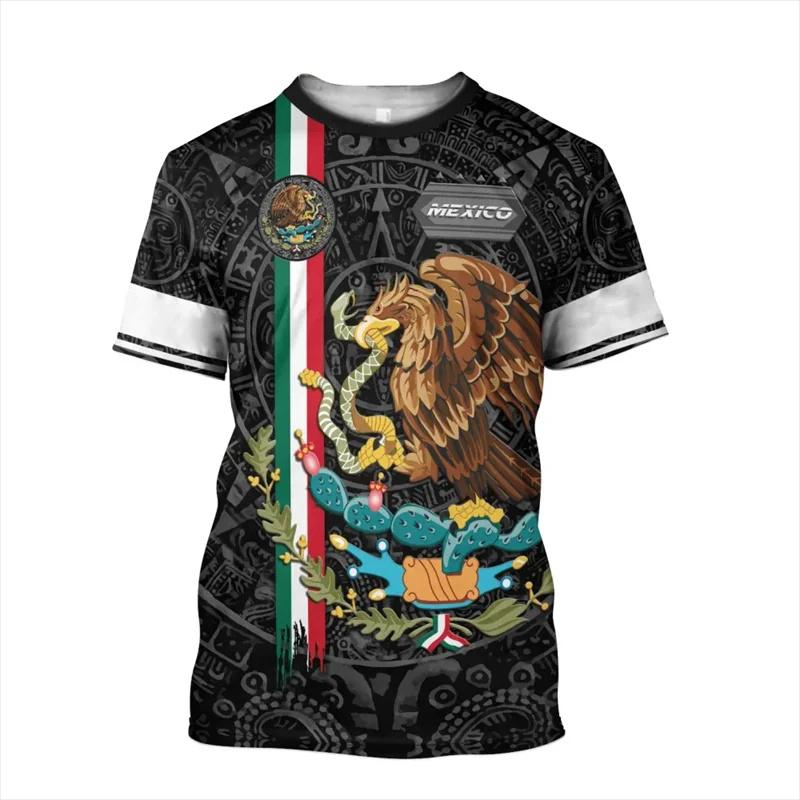 3D-gedrucktes Mexiko-Flaggen-T-Shirt für Herren, T-Shirts mit Adler-Grafik, Sommer, Freizeit, Streetwear, übergroße Sport-T-Shirts, Rundhals-Oberteile