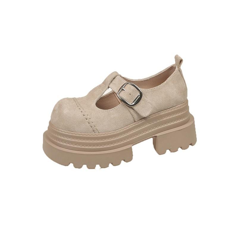 

Модная универсальная платформа, небольшой каблук, маленькие кожаные туфли, повседневные туфли-лодочки, женские, 2025 весна, новые, ретро-лоферы 40 бежевый