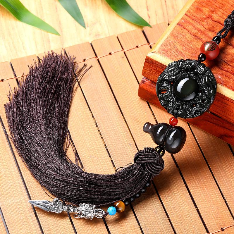 Obsidiana Naturale Accessorio per Auto Sicuro Viaggio Benedizione Ciondolo Specchietto Retrovisore Auto Ornamenti Regalo di Compleanno Decorazione Auto