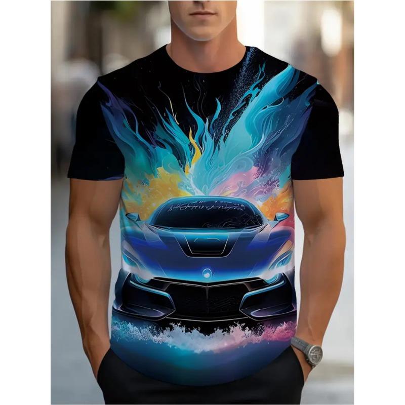 

Большая мужская футболка с 3D-принтом с рисунком спортивного автомобиля, мужская футболка с круглым вырезом и короткими рукавами, летняя модная футболка, повседневный удобный универсальный топ 6XL