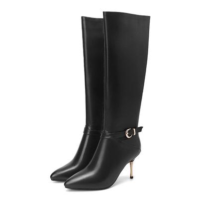 Kuhleder Winterschuhe Stiletto dünne Absätze große Größe 45 Größe 44 Metallabsätze Frauen halten warme Kniestiefel