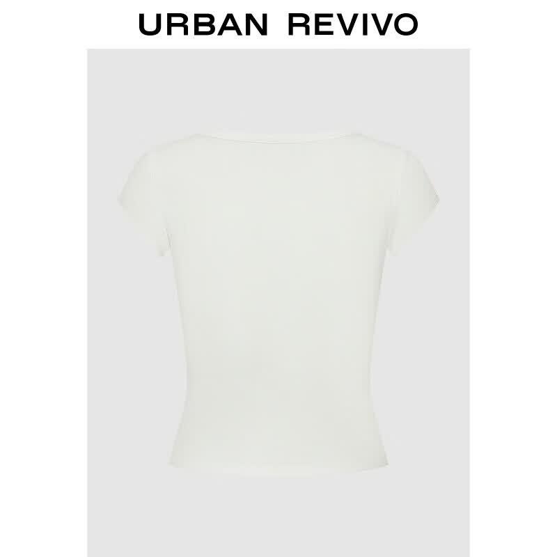 UR2026 Women s Bowknot U-Neck Short Sleeve T-Shirt L